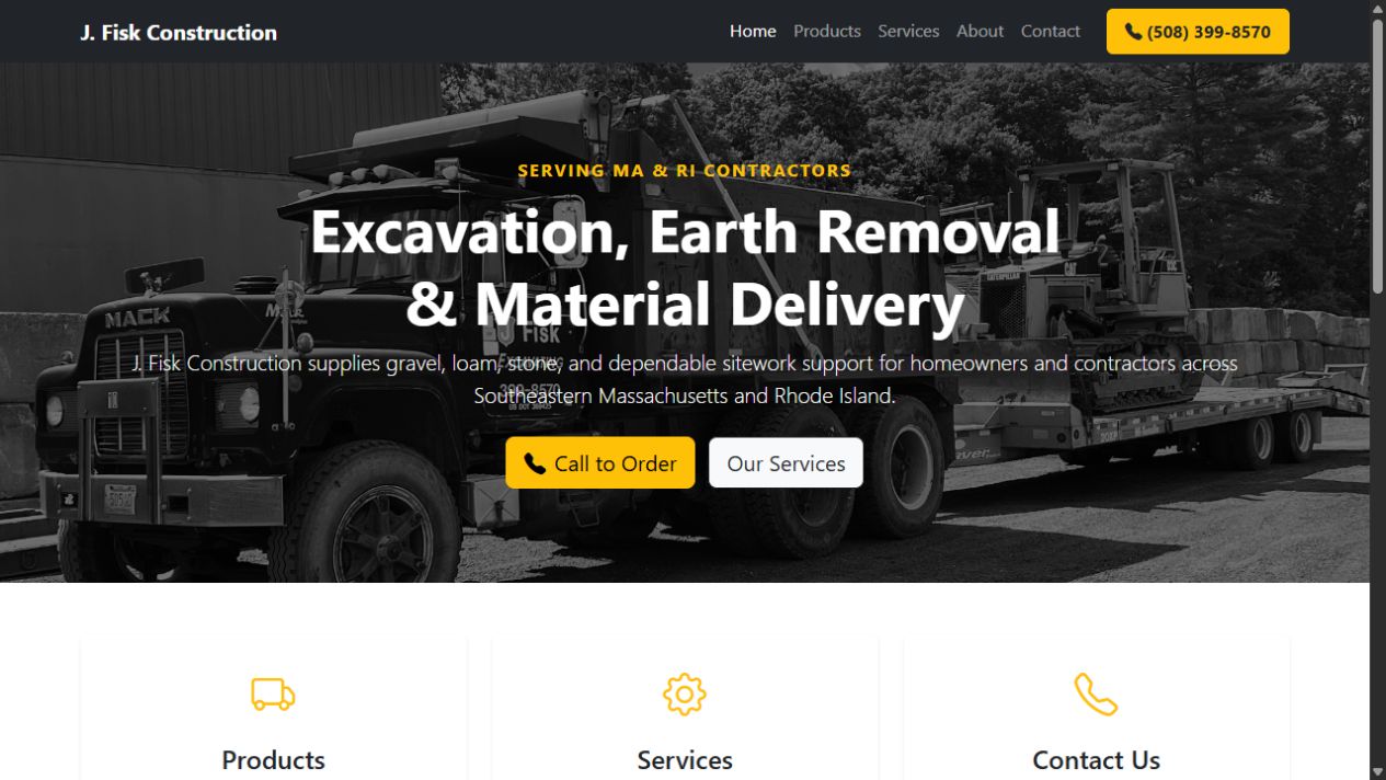 Screenshot of the J. Fisk Construction homepage